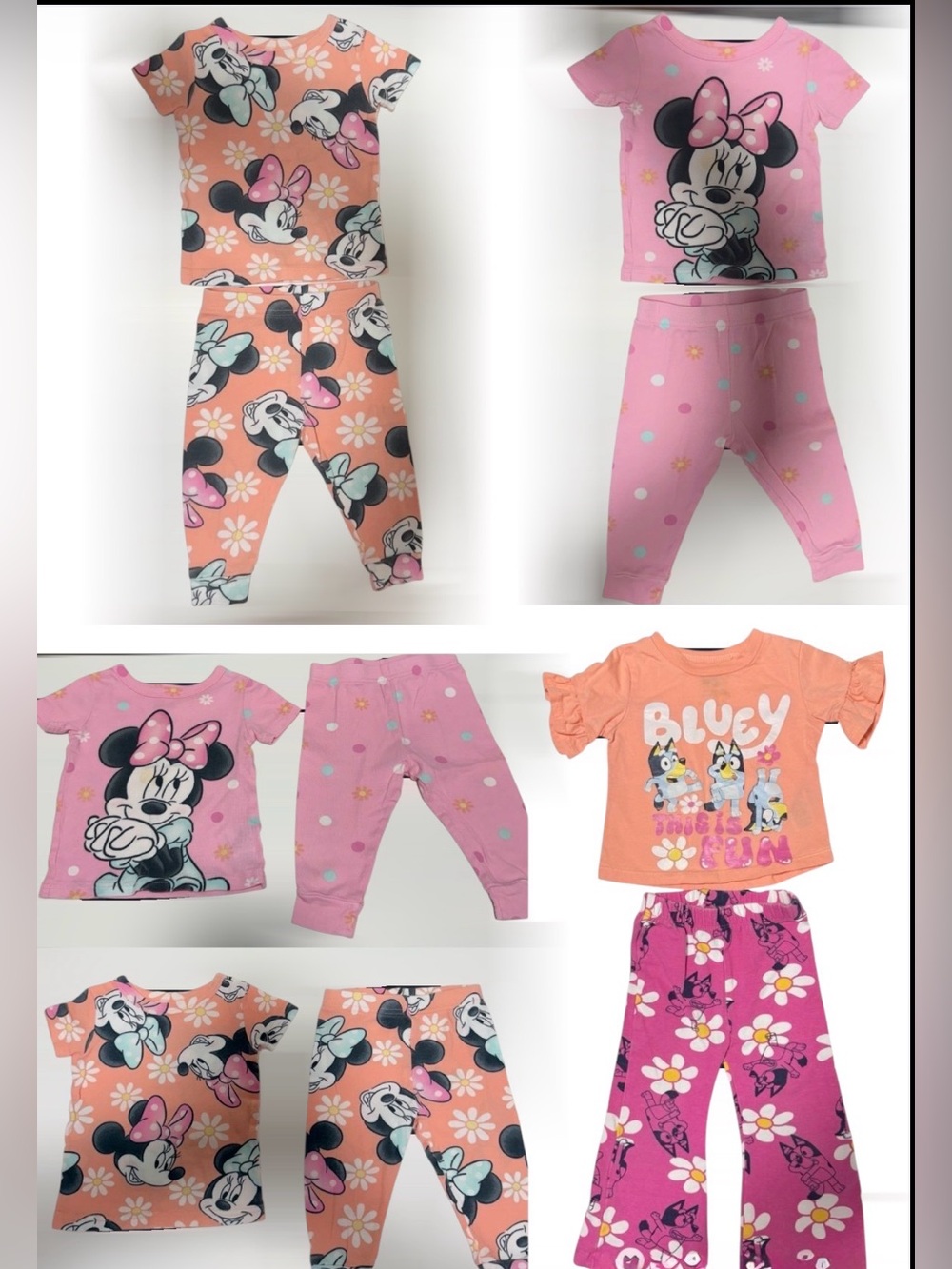 Disney Minnie Mouse Bluey Girls Pajama Bundle 3 Sets 12M 18M